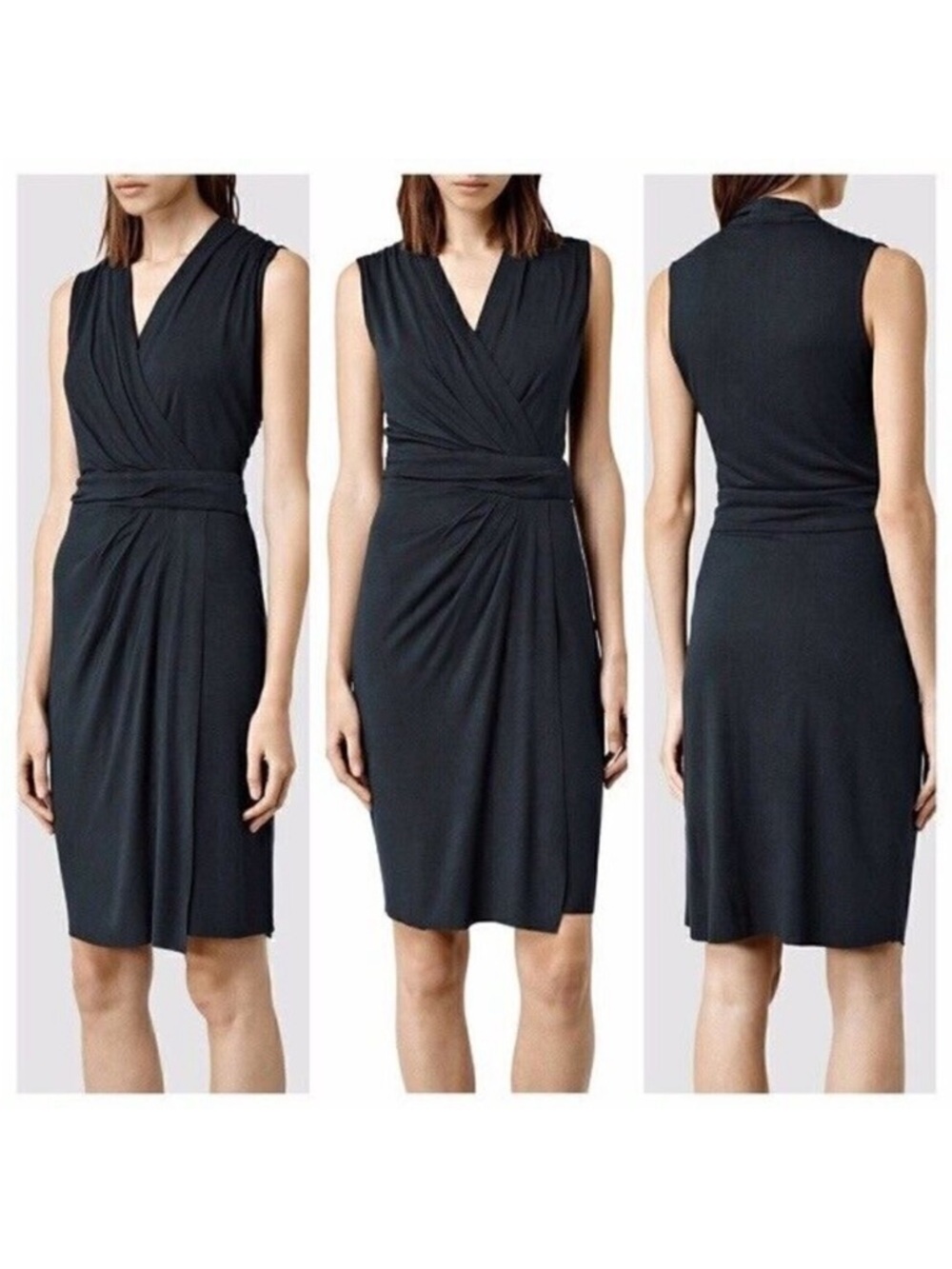 All Saints Black Sleeveless Nova Wrap Above the Knee Dress Size 4